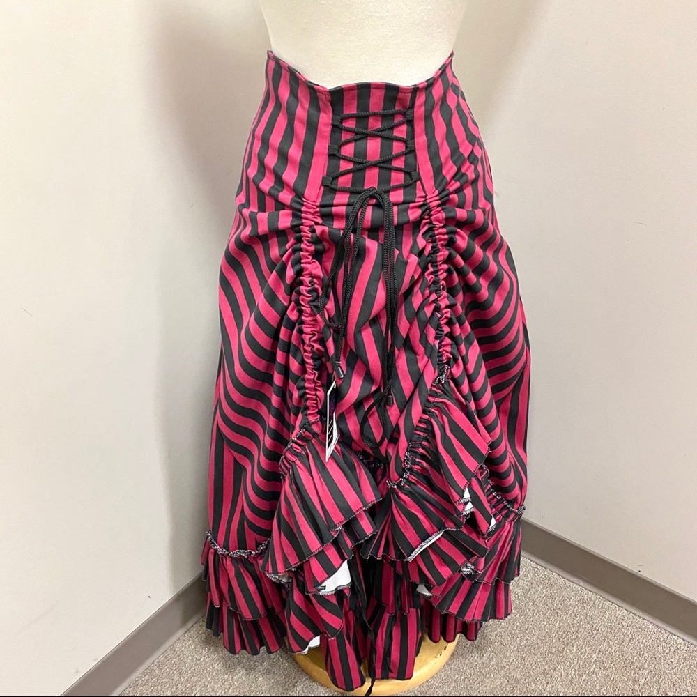 Goth Pirate Victorian Bustle Skirt Striped Ruffled
